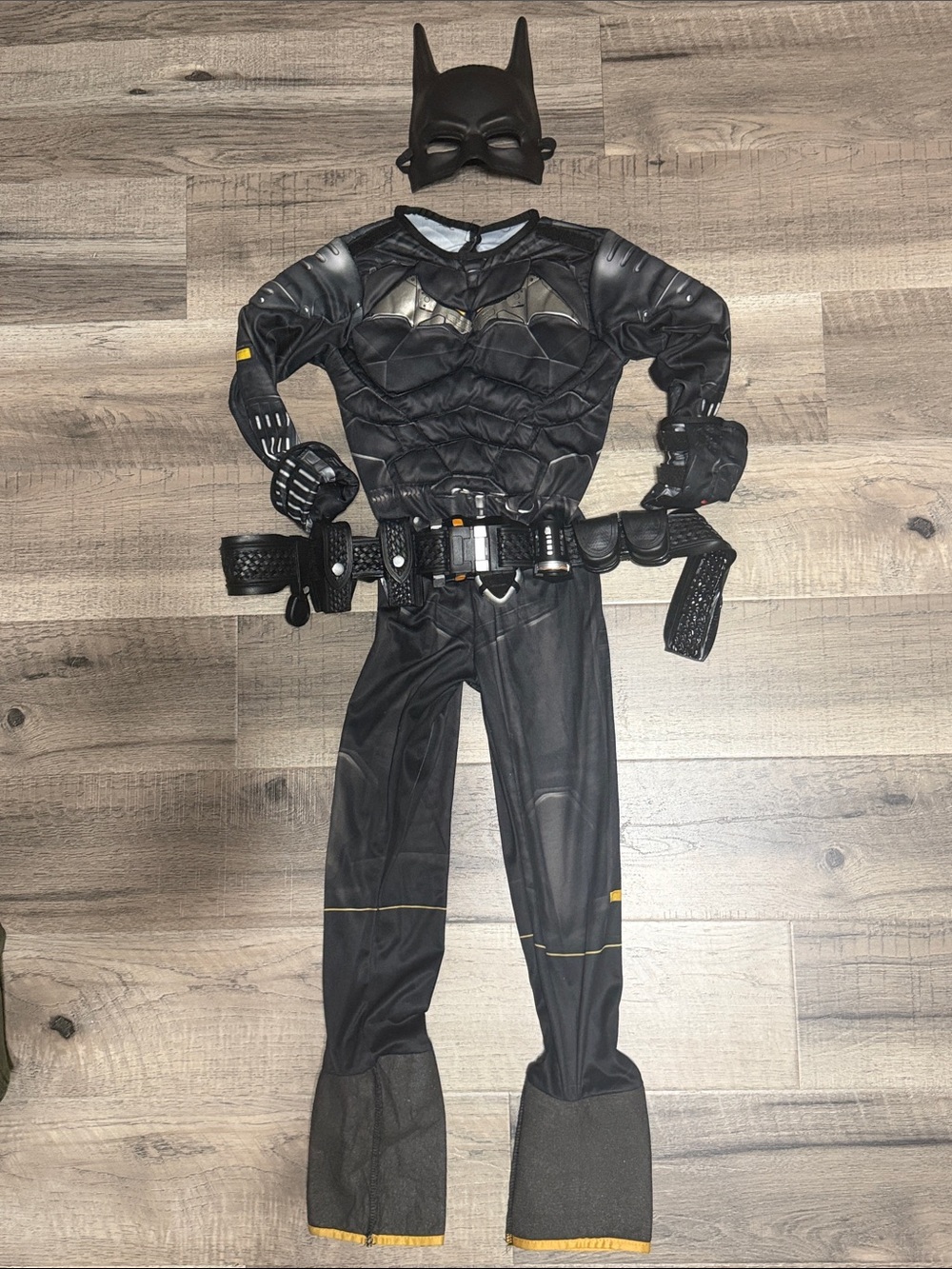 Batman Black and Yellow Padded Superhero Costume with Mask and Utility Belt S